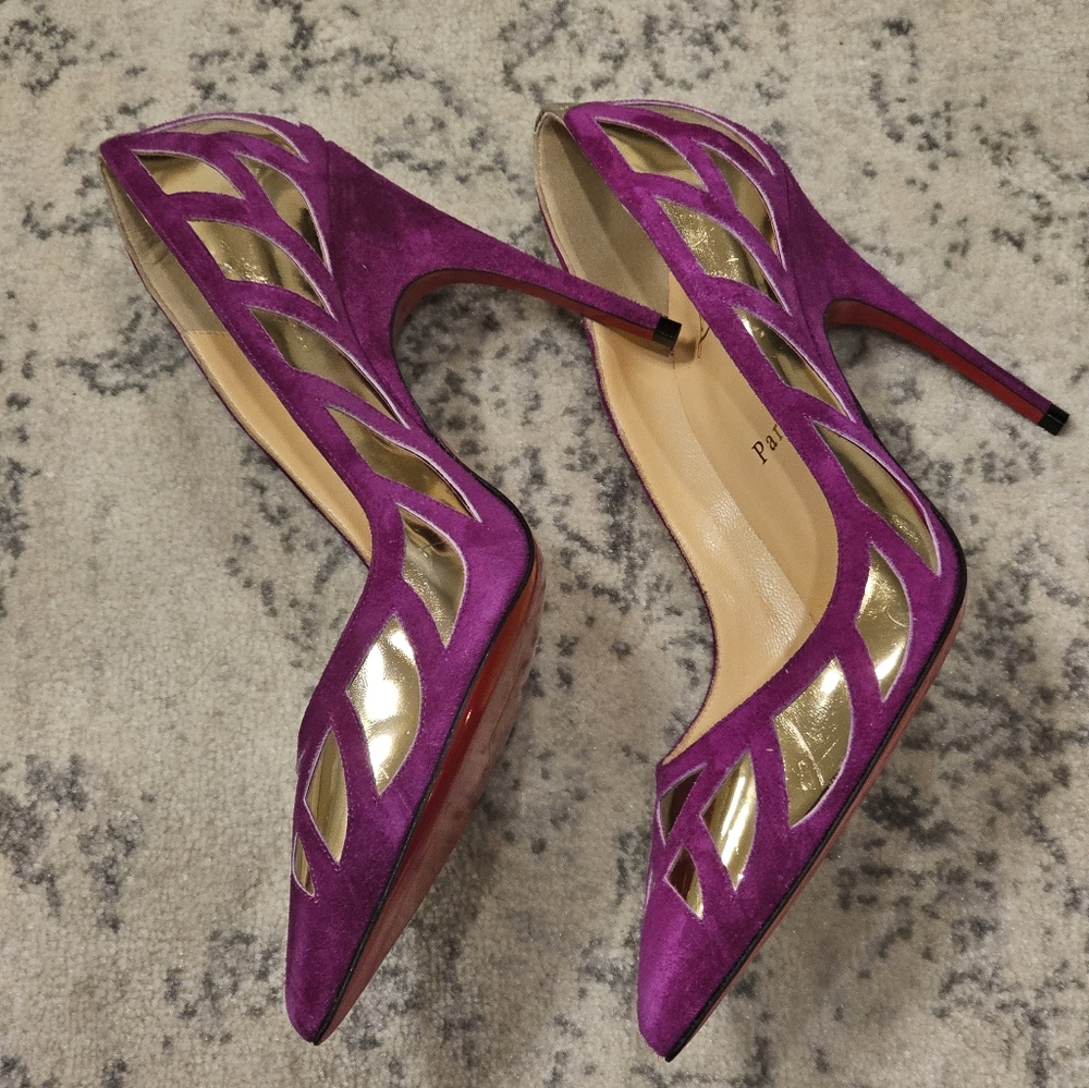 New Christian Louboutin Pumps Purple Stiletto Heels In Size 37 - Picture 4 of 11